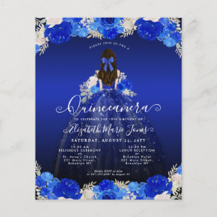 Papier Budget Floral Royal Blue robe Quinceanera Invitati