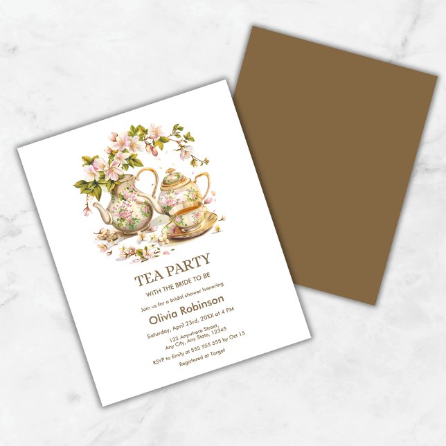 Papier Budget Floral Tea Party Nuptiale Douche Invitation (Budget Floral Teapot Tea Party Bridal Shower Invitation )
