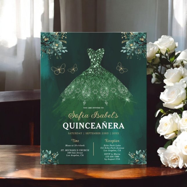 Papier Budget Floral Vert Bilingue Espagnol Quinceanera (Créateur téléchargé)