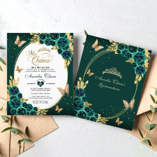 Papier BUDGET Floral Vert or papillon Quinceanera