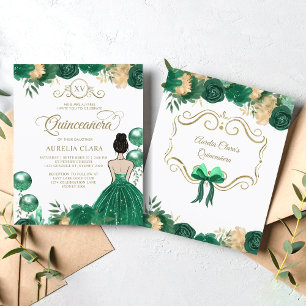 Papier BUDGET Floral Vert Or Princesse XV Quinceanera