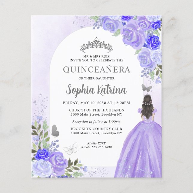 Papier Budget Floral Violet Violet Princesse Quinceanera (Devant)