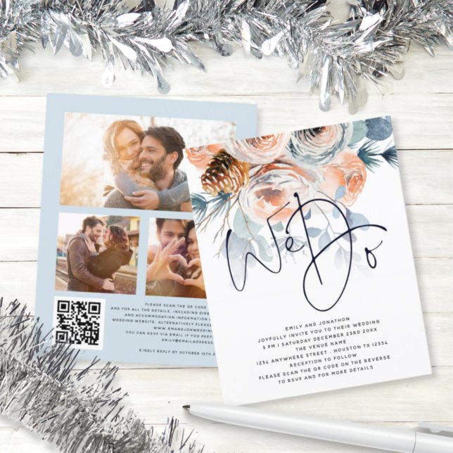 Papier BUDGET Florals Nous faisons 3 photo QR Wedding Inv (Créateur téléchargé)