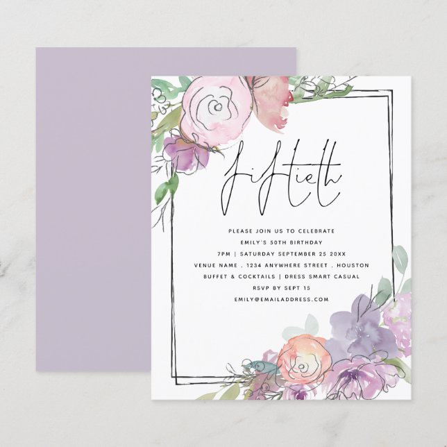 Papier Budget Florals Scribble Frame 50ème Invitation de  (Devant / Derrière)