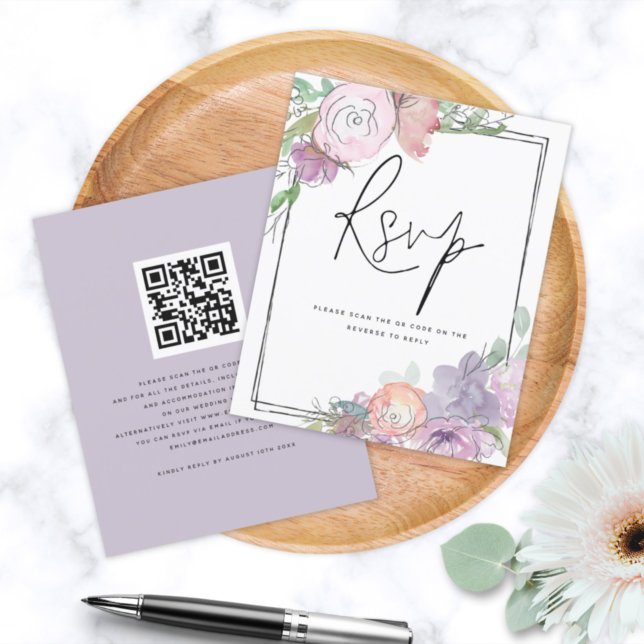 Papier BUDGET Florals Scribbly QR Code Mariage RSVP (Créateur téléchargé)