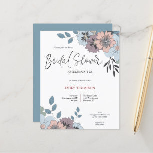 Papier Budget Florals Script Fête des mariées Thé Invitat