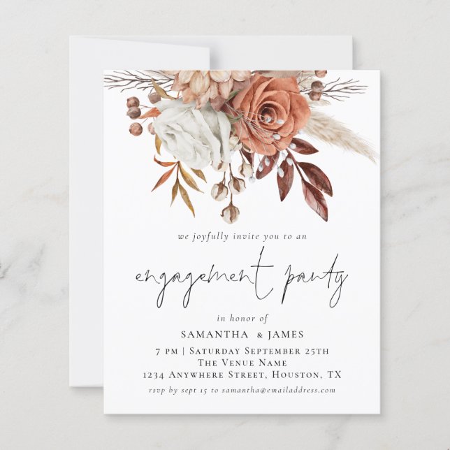 Papier Budget Florals Terracotta Engagement Invitation (Devant)