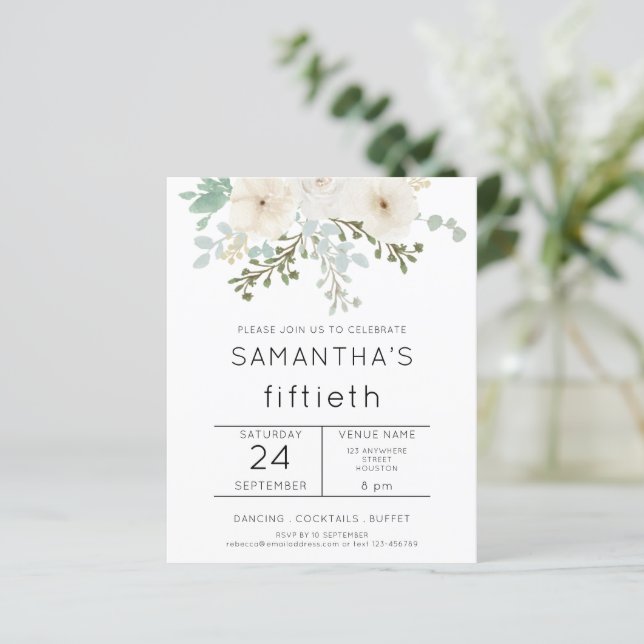 Papier Budget Flore blanche Invitation 50e anniversaire (Debout devant)