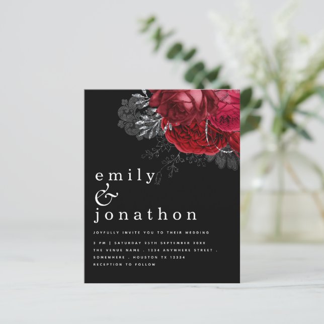 Papier Budget Flore rouge argent Mariage noir (Debout devant)