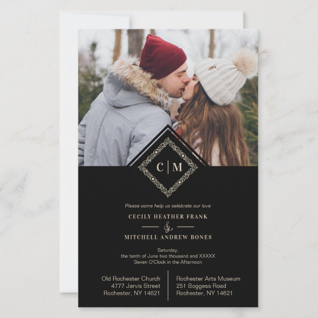 Papier Budget Flourish Black Luxury Wedding Initials (Devant)