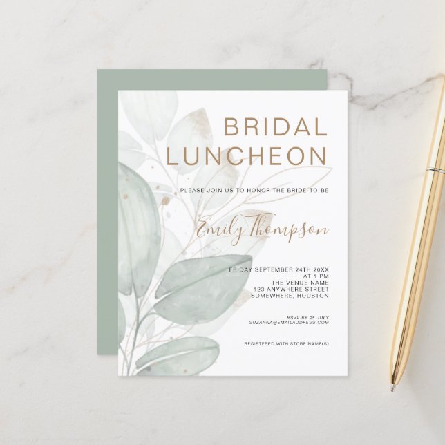 Papier Budget Foliage Déjeuner nuptiale de douche Invitat (Devant/Arrière en situation)