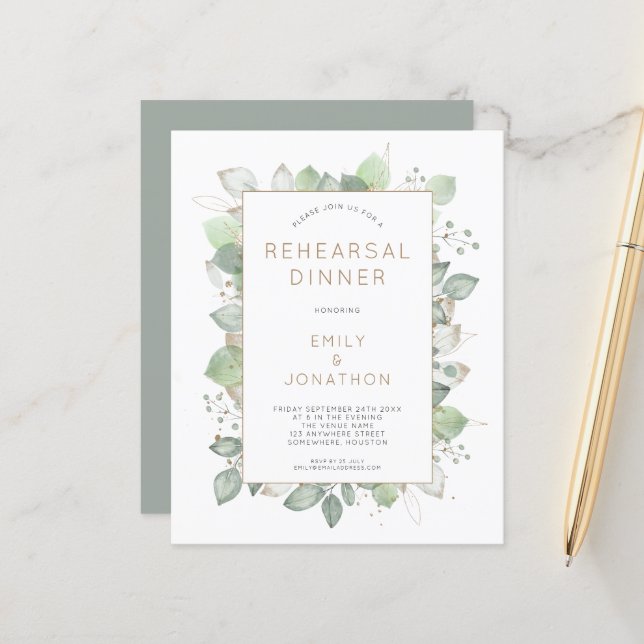 Papier Budget Foliage Mariage Répétition Dîner Invitation (Devant/Arrière en situation)