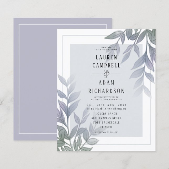 Papier Budget Folift Purple Lilac Faire-part de mariage (Devant / Derrière)