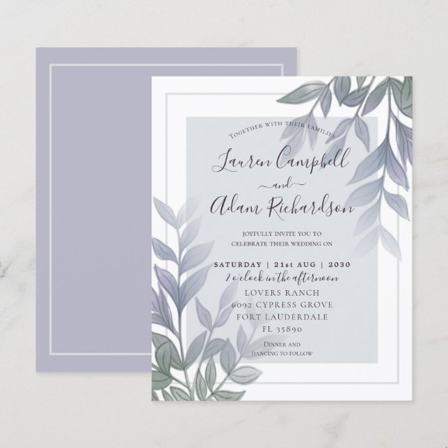 Papier Budget Folift Purple Lilac Faire-part de mariage (Devant / Derrière)