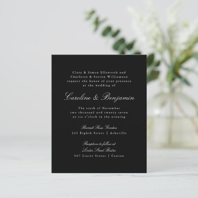 Papier Budget Formal Black Élégant Mariage Invitation (Debout devant)
