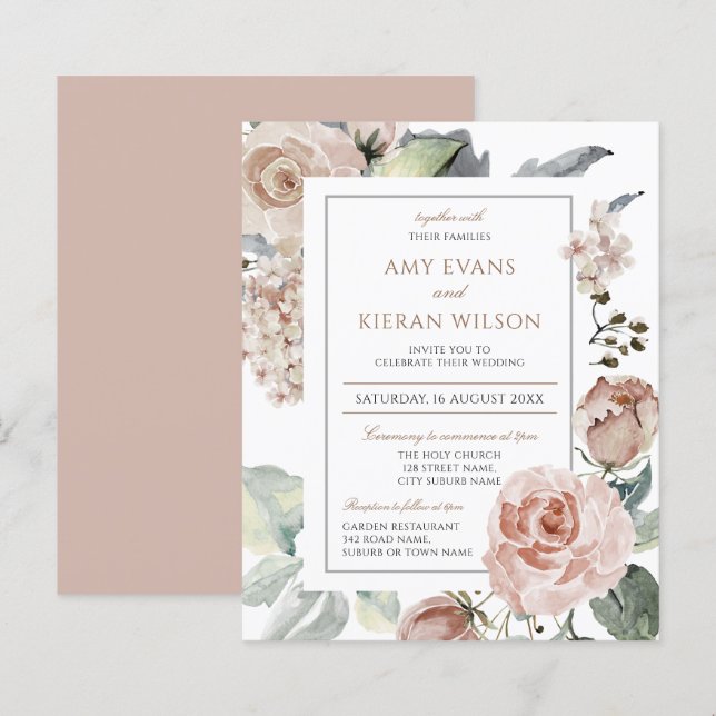 Papier Budget Formal Élégant Floral Dusty Mariage rose (Devant / Derrière)