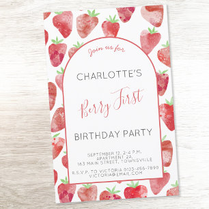 Papier Budget Fraise première fête d'anniversaire Invitat