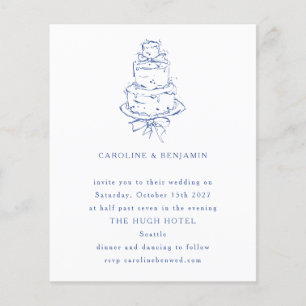 Papier Budget Français Blue Doodle Mariage Cake Invitatio