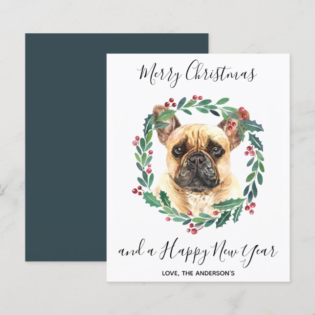 Papier Budget French Buldog Chien Merry Christmas Card (Devant / Derrière)