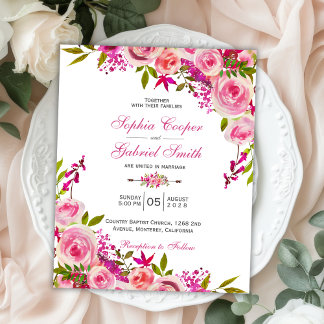 Papier Budget Fuchsia Pink Floral Faire-part de mariage