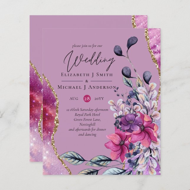 Papier BUDGET Fuchsia Violet Violet Mariage Floral Invita (Devant / Derrière)