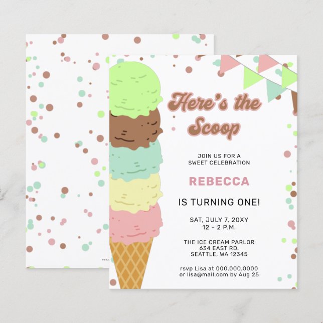 Papier Budget Fun Ice crème party Anniversaire invitation (Devant / Derrière)