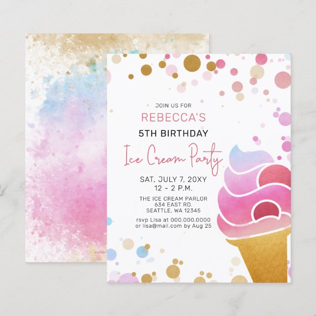 Papier Budget Fun Ice crème party Anniversaire invitation (Devant / Derrière)
