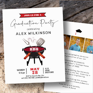 Papier BUDGET Fun Rouge Script photo GRAD BBQ Invitation