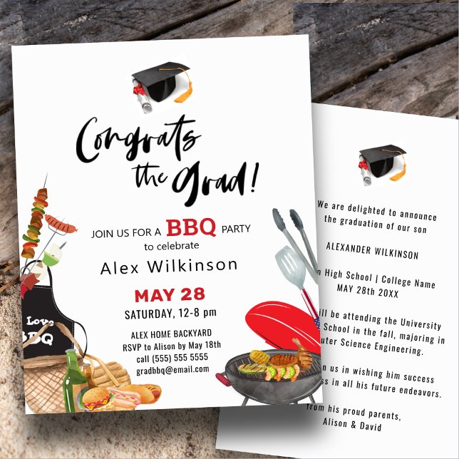 Papier BUDGET Fun Script Graduation BBQ Party Invitation (Créateur téléchargé)