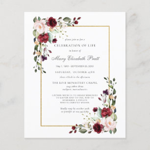 Papier Budget Funérailles Bourgogne Rouge Rose Floral Inv