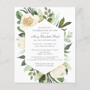 Papier Budget Funérailles Mémorial blanc Floral Invitatio