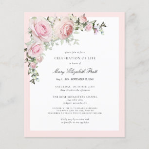 Papier Budget Funérailles rose florale Invitation