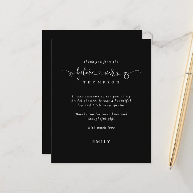 Papier Budget Futur Mme Fête des mariées Black Merci (Devant/Arrière en situation)
