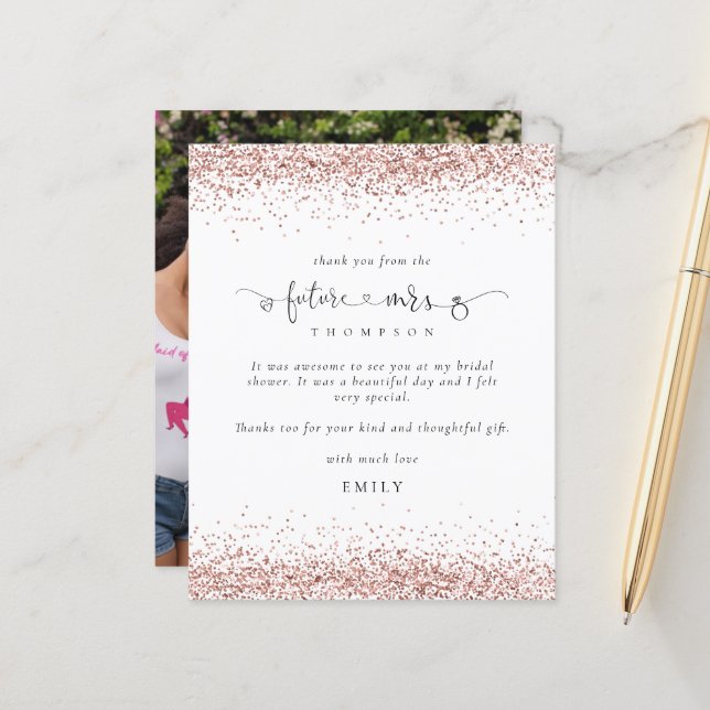 Papier Budget Futur Mme Photo Rose Gold Parties scintilla (Devant/Arrière en situation)