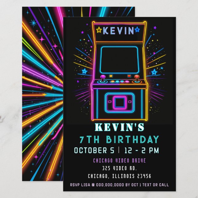 Papier Budget Gaming Fun Neon Glow Arcade Anniversaire In (Devant / Derrière)