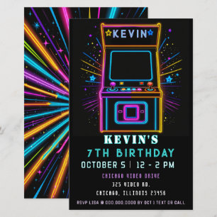 Papier Budget Gaming Fun Neon Glow Arcade Anniversaire In