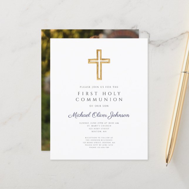 Papier Budget Garçon Croix religieuse Première communion  (Devant/Arrière en situation)