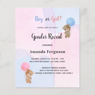 Papier Budget genre révéler l'ours en peluche bleu rose