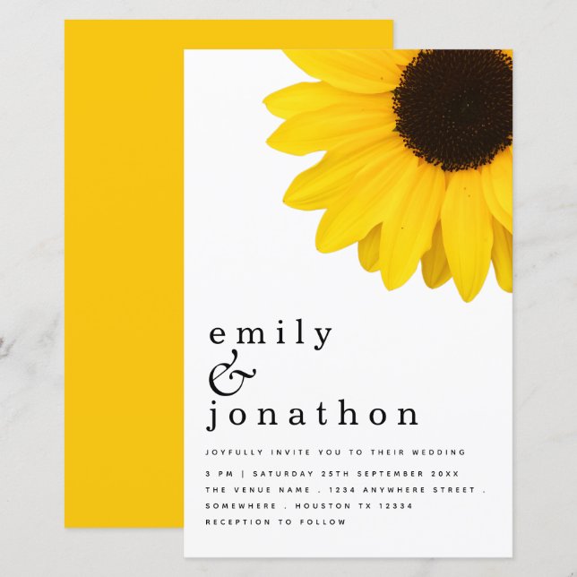 Papier Budget Giant Tournesol Typographie Mariage Invitat (Devant / Derrière)