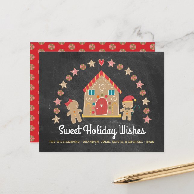 Papier Budget Gingerbread Sweet Holiday Wings Chalk Card (Devant/Arrière en situation)