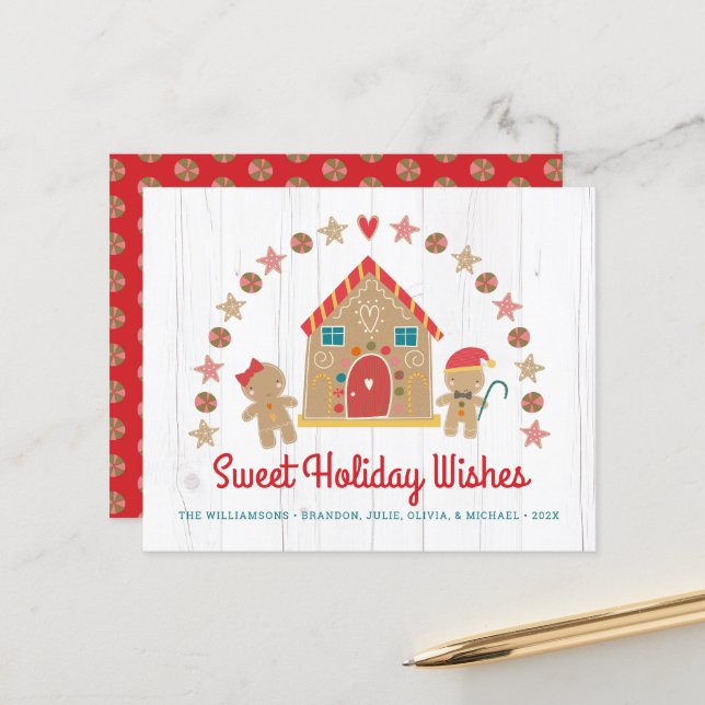Papier Budget Gingerbread Sweet Holiday Wish Rustic Card (Devant/Arrière en situation)