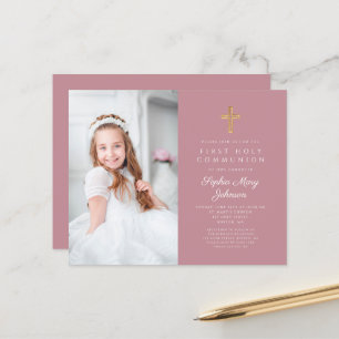 Papier Budget Girl Croix rose photo première communion