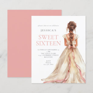 Papier Budget Girl in Pink Bow Gown Sweet 16 invitation