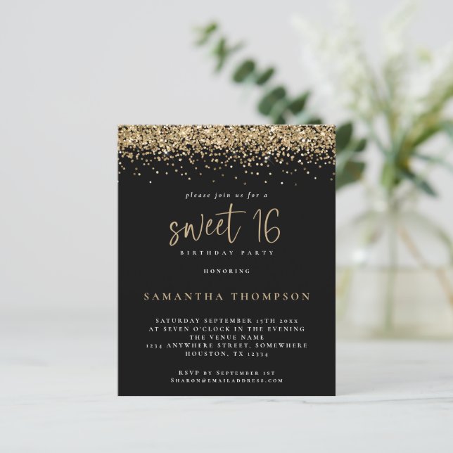 Papier Budget Girly Gold Parties scintillant Sweet 16 Bla (Debout devant)