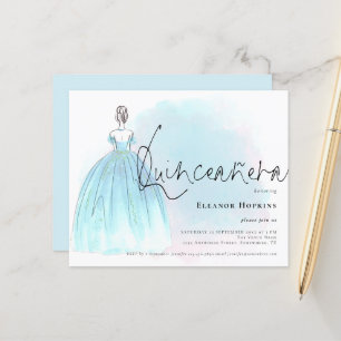Papier Budget Glam Blue Robe Quinceanera Invitation