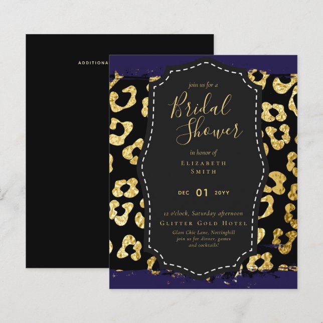 Papier Budget Glam Gold Marine Fête des mariées Invitatio (Devant / Derrière)
