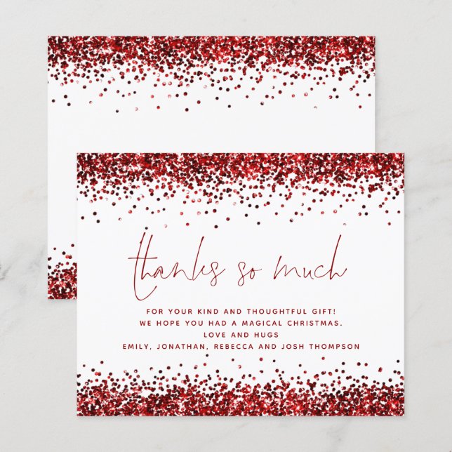 Papier Budget Glam Parties scintillant rouge Merci de Noë (Devant / Derrière)
