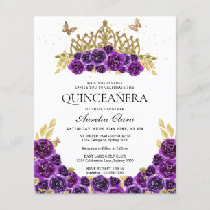 Papier BUDGET Glam Purple Floral Or Tiara Quinceanera