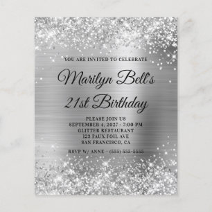 Papier Budget Glittery Argent 21e anniversaire Invitation