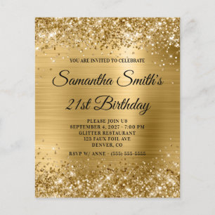 Papier Budget Glittery Gold Glam 21e anniversaire Invitat